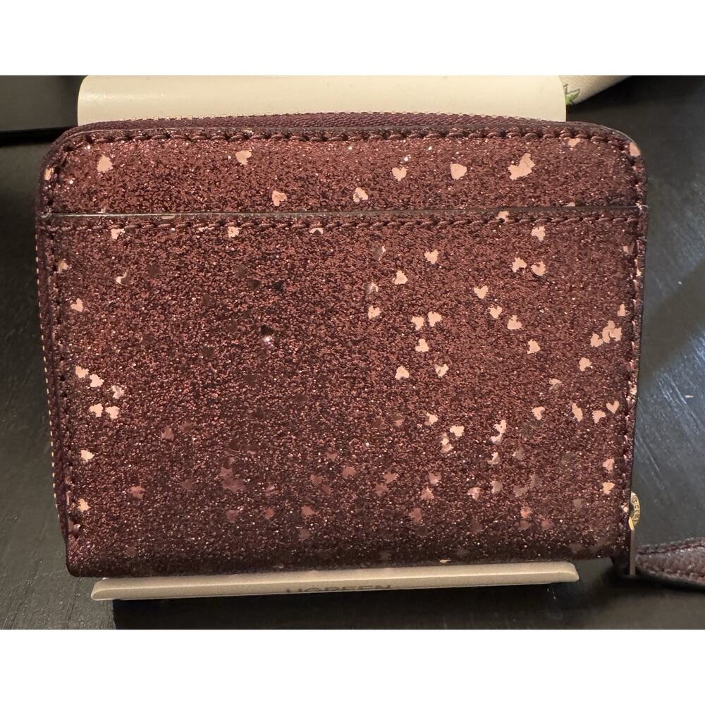 Coach Heart Glitter Small Zip Around Wallet In Raspberry - Picture 2 of 7